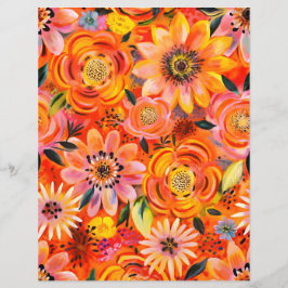 Orange Blommor, mönster, papper