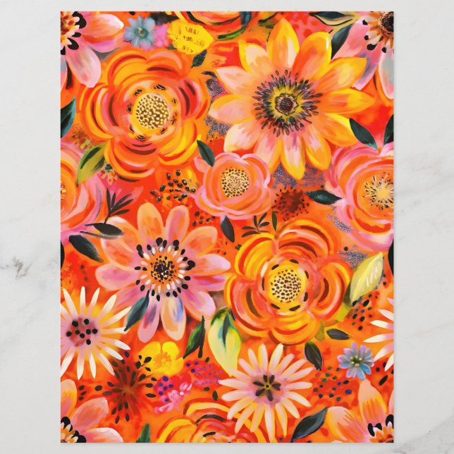 Orange Blommor, mönster, papper (Framsida)