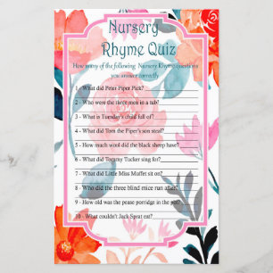 Orange blommor Nursery Rhyme Quiz baby shower spel