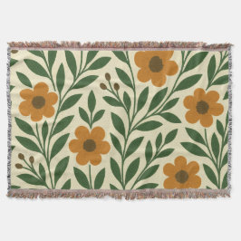 Orange Blommor och Gröna Blad Kast Kastmadrass Filt