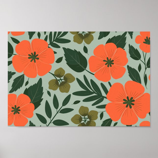 Orange blommor och gröna blad poster (Framsidan)
