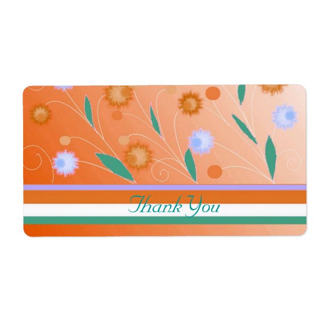 Orange Blommor och Ränder Tack Label Fraktsedel (Framsidan)