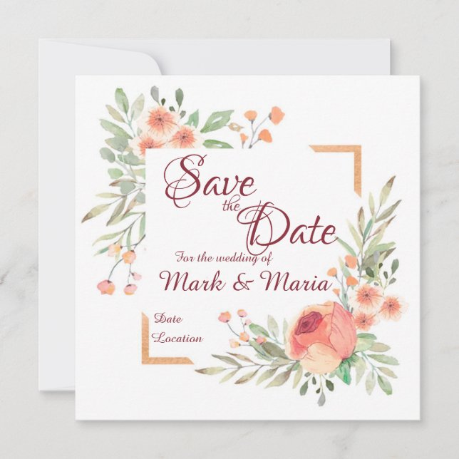 Orange blomsterlig Save the Date-inbjudan Inbjudningar (Framsida)