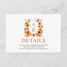 Orange Blomvapensköld och QR-blommigt bröllop Tilläggskort