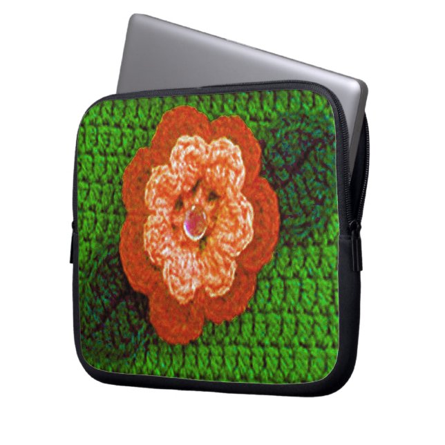 Orange Bloom Artisan Crochet Print Electronics Bag Laptop Fodral (Framsidan Vänster)