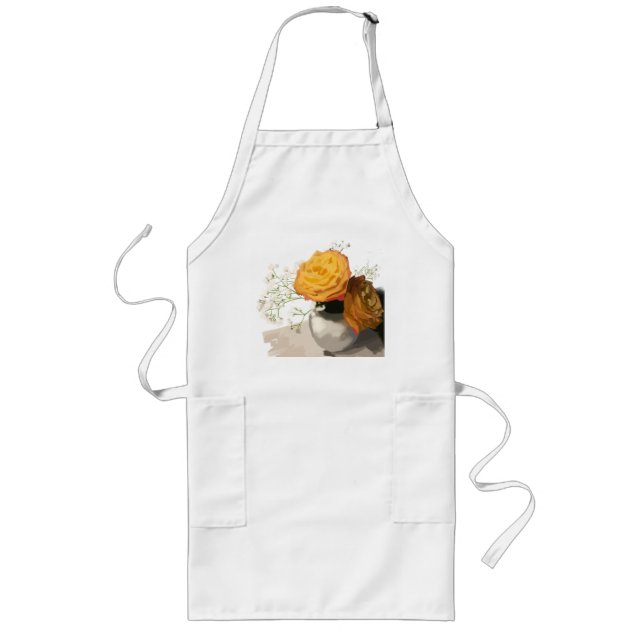 Orange Bloom Kitchen Apron Långt Förkläde (Framsidan)