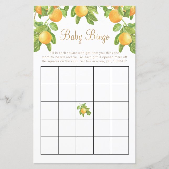 Orange Blossom Baby Shower Bingo Kul (Framsida)