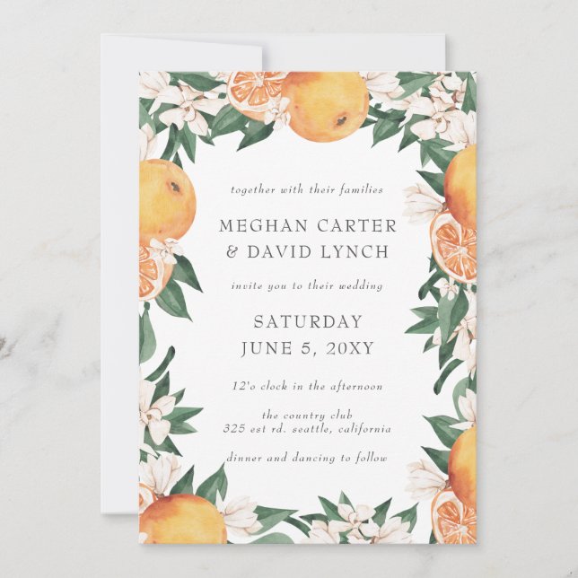 Orange Blossoms Citrus Botanical Wedding  Inbjudningar (Framsida)