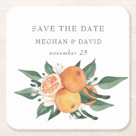 Orange Blossoms Citrus Botanical Wedding  Underlägg Papper Kvadrat