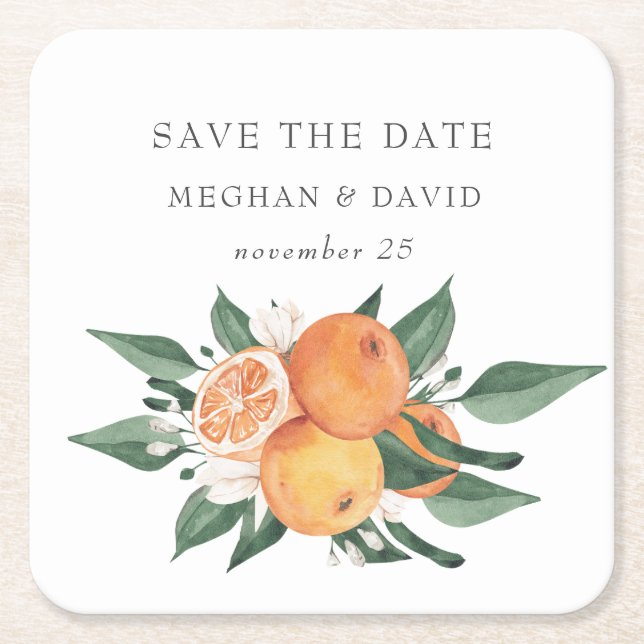 Orange Blossoms Citrus Botanical Wedding  Underlägg Papper Kvadrat (Framsidan)