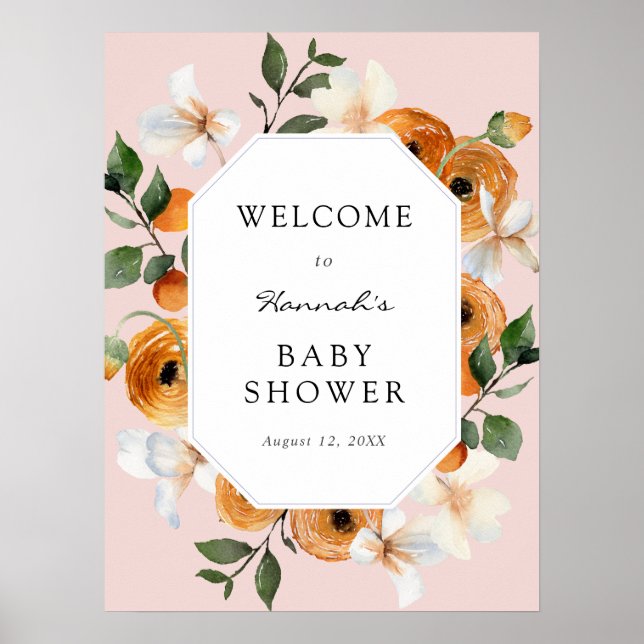 Orange Blossoms Clementines Baby Shower Välkomstsk Poster (Framsidan)