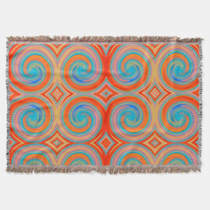 Orange Blue Abstrakt Swirl Mönster Filt