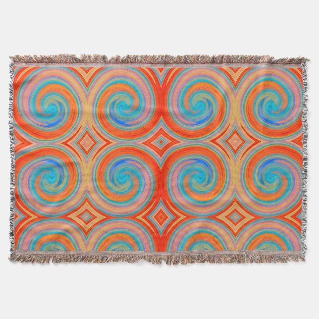 Orange Blue Abstrakt Swirl Mönster Filt (Framsidan)