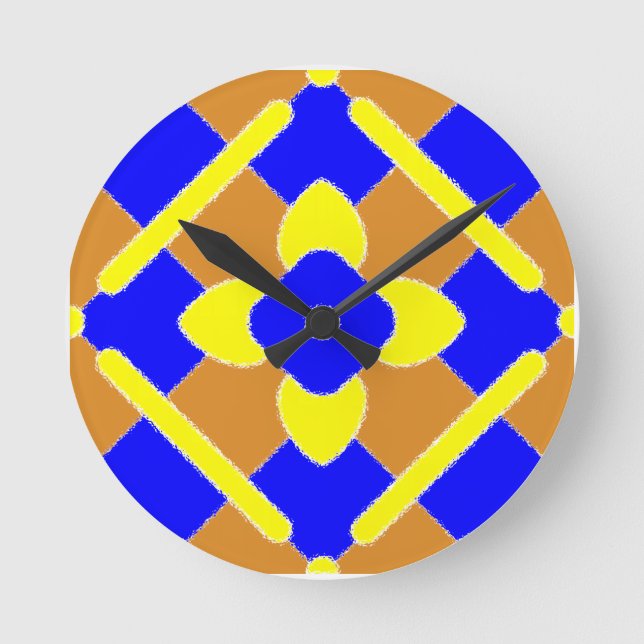 Orange Blue and Gult Spain Tile Kitchen Clock Rund Klocka (Framsida)