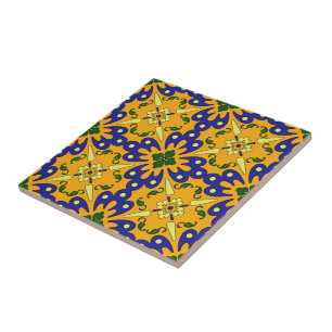 Orange Blue and Gult Talavera Tile Mönster Kakelplatta