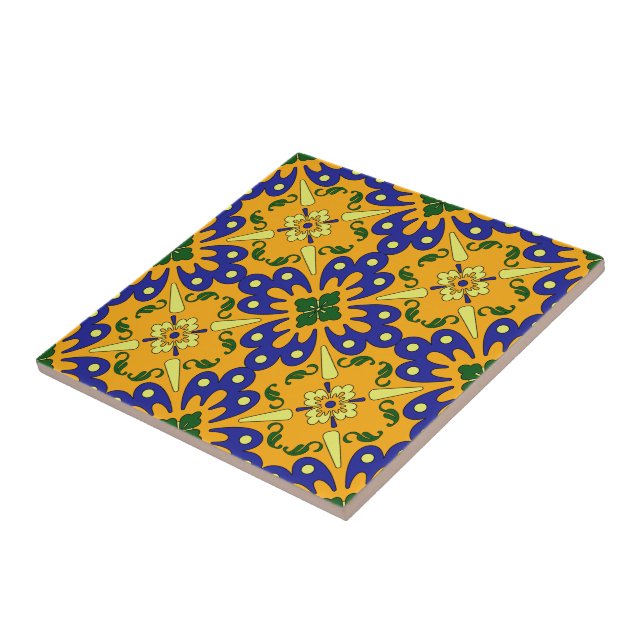 Orange Blue and Gult Talavera Tile Mönster Kakelplatta (Sidan)