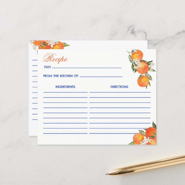 Orange blue azulejo talavera tiles recipe card (Fram/Back In Situ)