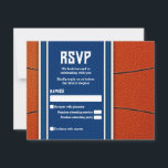 Orange Blue Basketboll Bar Mitzvah RSVP-kort Inbjudningar<br><div class="desc">Svarskort för Bar Mitzvah med baskettema med en orange basketboll bakgrund. Detta svarskort för basket Bar Mitzvah är stilrent och modernt. Detta svarskort med baskettema har en orange basketbakgrund i kombination med en blå baskettröja som bakgrund bakom texten. Färgerna på detta svarskort för Bar Mitzvah med baskettema är blå, orange,...</div>