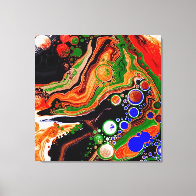 Orange, Blue, Black Digital Fluid Art Canvastryck (Framsida)