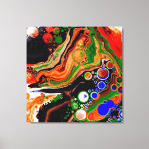 Orange, Blue, Black Digital Fluid Art Canvastryck