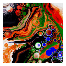 Orange, Blue, Black Digital Fluid Art