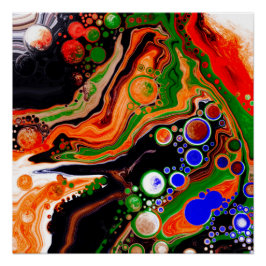 Orange, Blue, Black Digital Fluid Art Perfect Poster