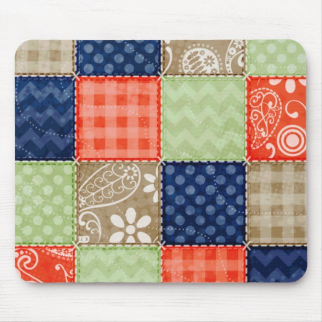 Orange-, Blue-, Brown- och Sage Grönt Patchwork-lo Musmatta (Framsidan)