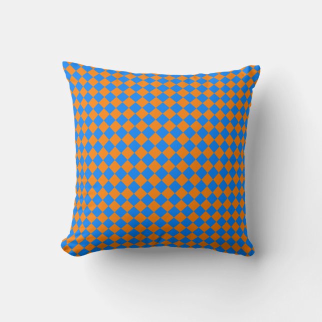 Orange Blue Checker Diamond Mönster Kudde (Framsida)