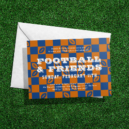 Orange Blue Checkerboard Football Game Watch Party Inbjudningar