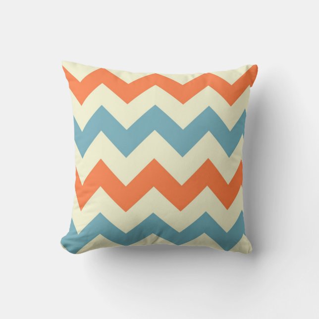 Orange blue chevron zigzag rand zig zag mönster kudde (Framsida)