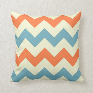 Orange blue chevron zigzag rand zig zag mönster kudde