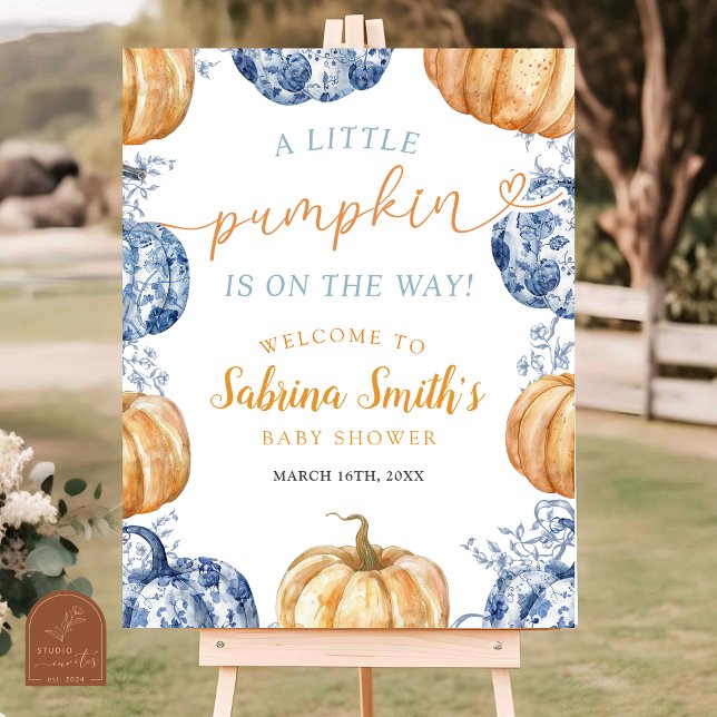 Orange Blue Chinoiserie Pumpkin Baby Shower Poster (Skapare uppladdad)