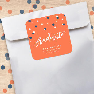 Orange Blue Confetti Student Studenten Fyrkantigt Klistermärke
