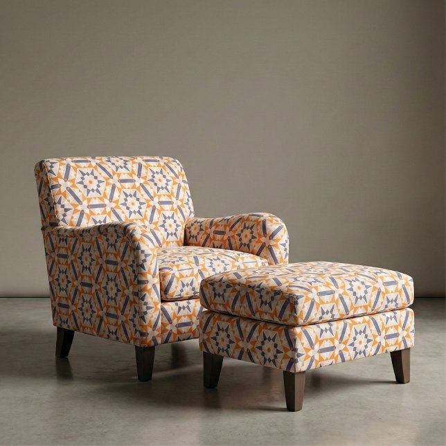 Orange Blue Cream Geometric Mosaic Ethnic Mönster Tyg (Skapare uppladdad)