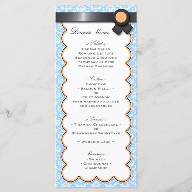 Orange & Blue Damask Wedding Reception-meny Meny (Framsida)