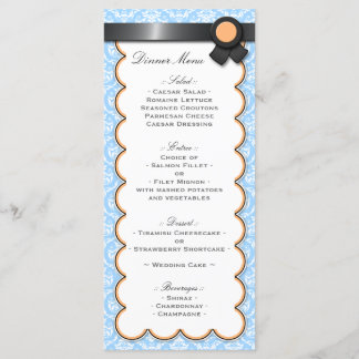 Orange & Blue Damask Wedding Reception-meny Meny