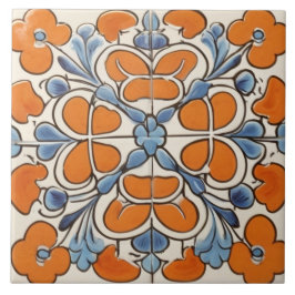 Orange Blue Geometric Blommigt Flower Mediterranea Kakelplatta