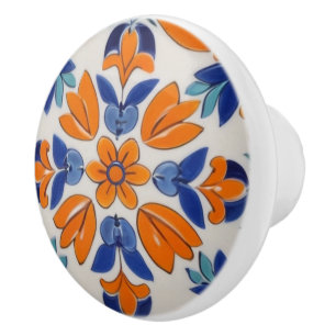 Orange Blue Geometric Blommigt Flower Mediterranea Knopp