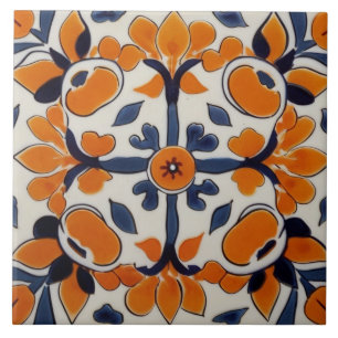 Orange Blue Geometric Kor Abstrakt Mediterranean Kakelplatta