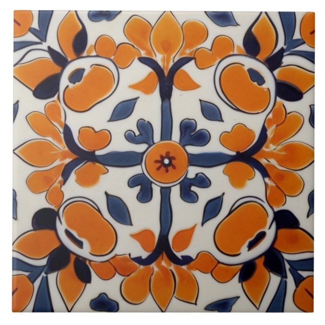 Orange Blue Geometric Kor Abstrakt Mediterranean Kakelplatta (Framsidan)