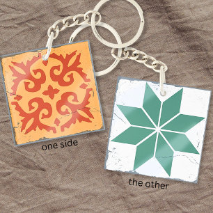 Orange Blue Geometric Tile Board Spame Distress