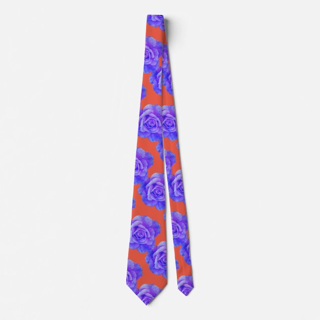 Orange Blue Lila Blommigt Ro Modern färgstark Slips (Framsida)