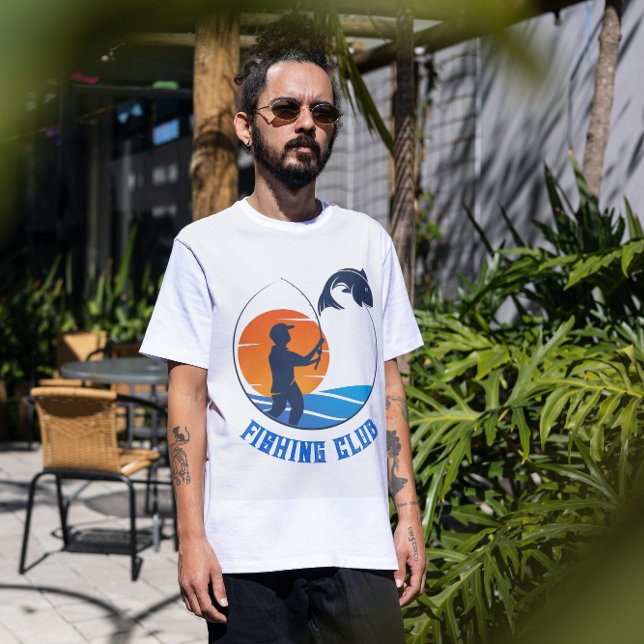 Orange Blue Minimalist Fishing Klubb T-Shirt (Skapare uppladdad)