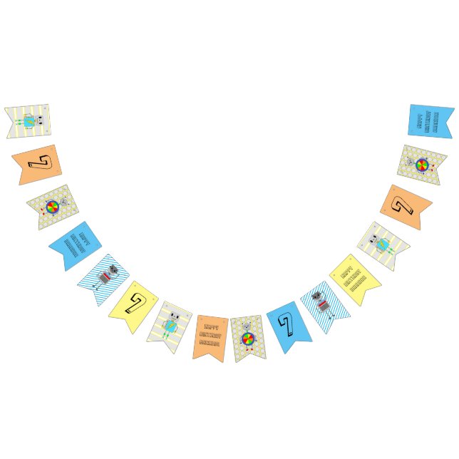 Orange Blue och Gult Robot Birthday Personlig Vimplar (Alla)