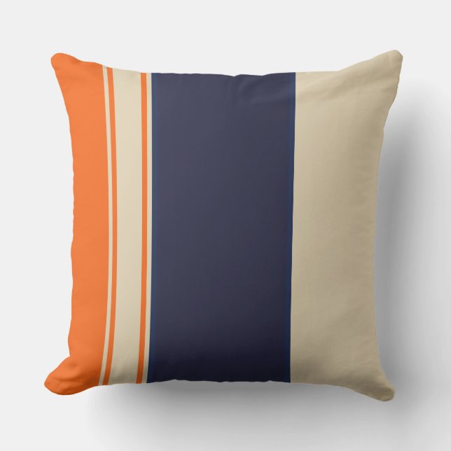 Orange Blue och Taupe Rand Kudde (Framsida)
