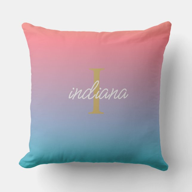 Orange Blue Ombre Hand-Lettered Script Namn Kudde (Framsida)