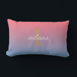 Orange Blue Ombre Modern Monogram Script Namn Lumbarkudde<br><div class="desc">Orange Blue Crimson Modern script namn mongram elegant lumber vid</div>