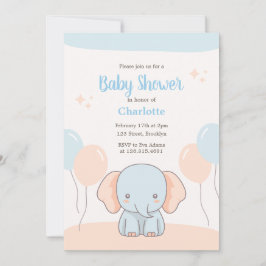Orange Blue Pastel Simple Elephant Baby Shower Inbjudningar