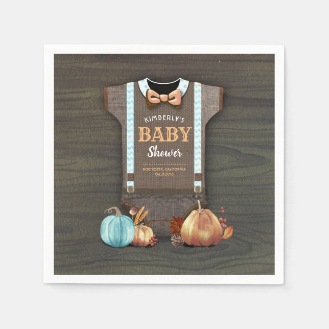 Orange Blue Pumpkins and Bodydress Fall Baby Showe Pappersservett (Framsidan)