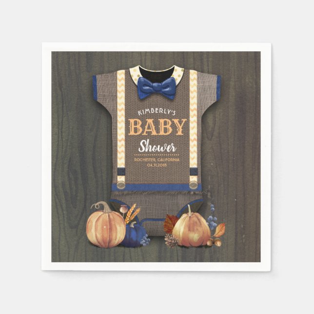 Orange Blue Pumpkins Fall Baby Shower Pappersservett (Framsidan)